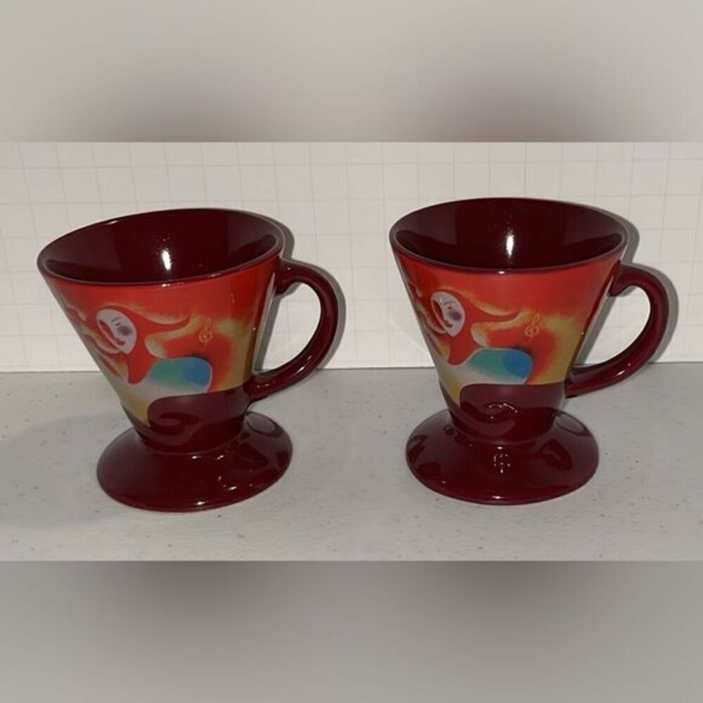 (2) Frangelico Liqueur Espresso Coffee Mugs Harlequin - Linda Frichtel 1999